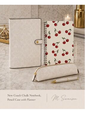 NEW Coach Notebook in White Signature Canvas CZ198 with Cherry themed notebook